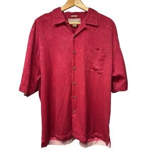 Jamaica Jaxx Men's Red 100% Silk Shirt Size Large Embossed Floral Island Beach